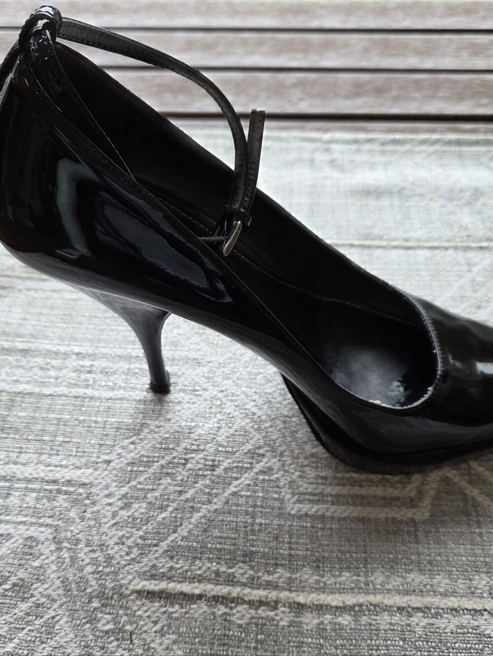 Prada Black Patent Leather Pointed-Toe Ankle-Strap Pumps - Picture 4 of 14
